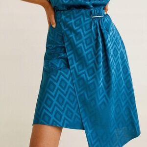 NWT Mango Turquoise Teal Chevron Pattern Asymmetric Faux Wrap Skirt Women Size M
